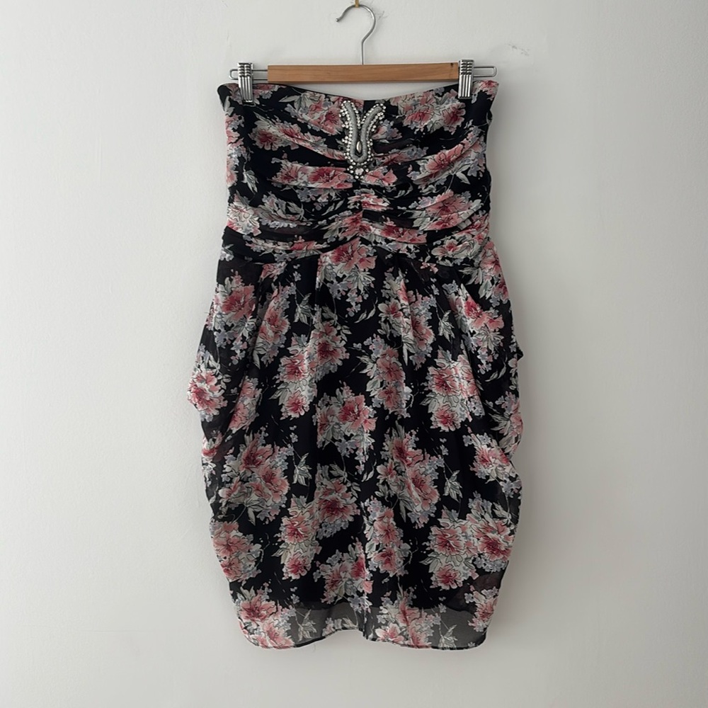 Sandro Strapless Silk Floral Dress